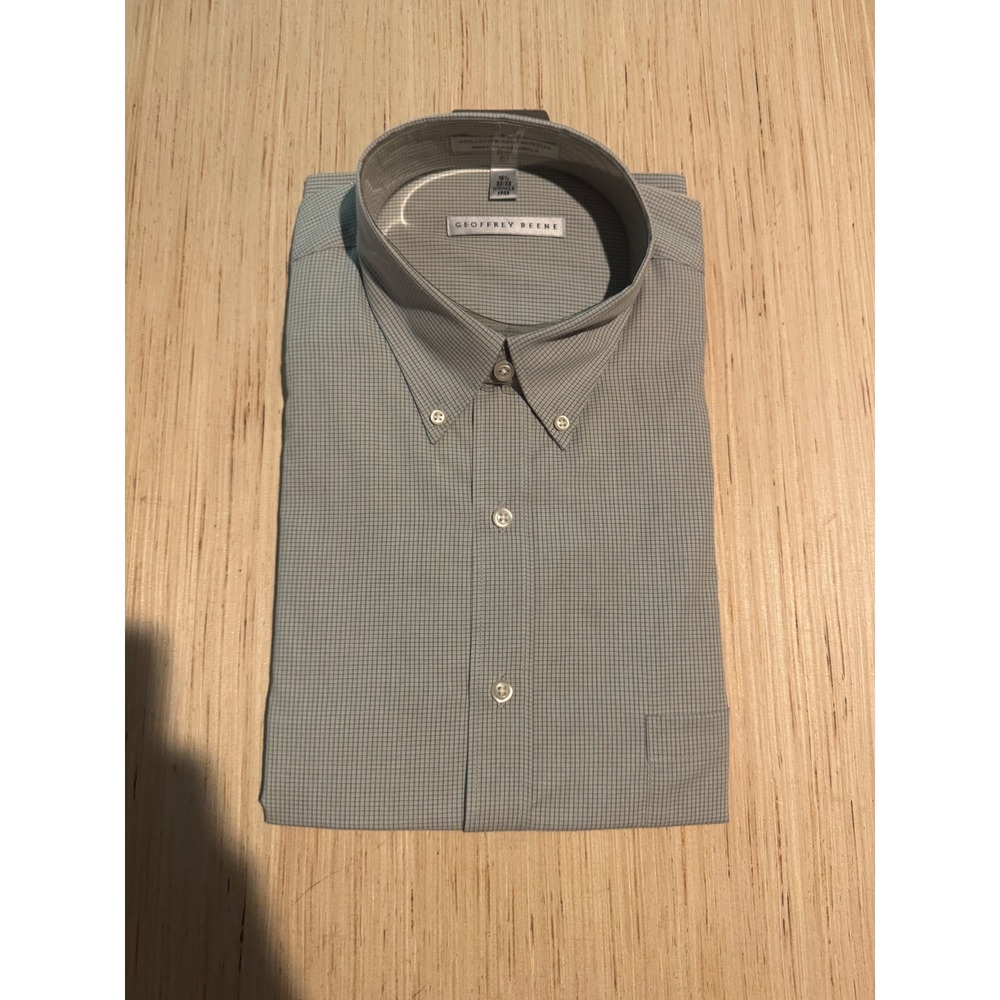 Geoffrey Beene Mens Grey Micro Check Wrinkle Free Dress Shirt 16.5 32/33 44
